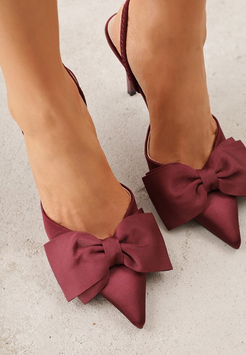 Bordowe Szpilki o Satynowym Wykończeniu z Aplikacją w Kształcie Kokardy Gihaen 3