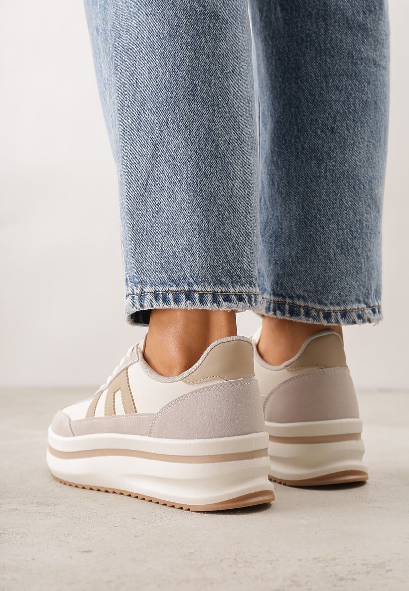 Beżowe Sneakersy na Platformie z Geometrycznym Motywem Hippiopis 3