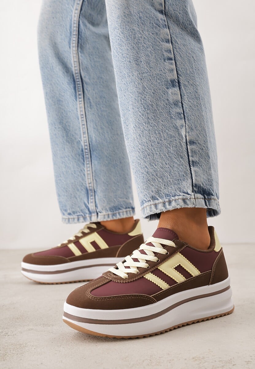 Brązowe Sneakersy na Platformie z Geometrycznym Motywem Hippiopis 2