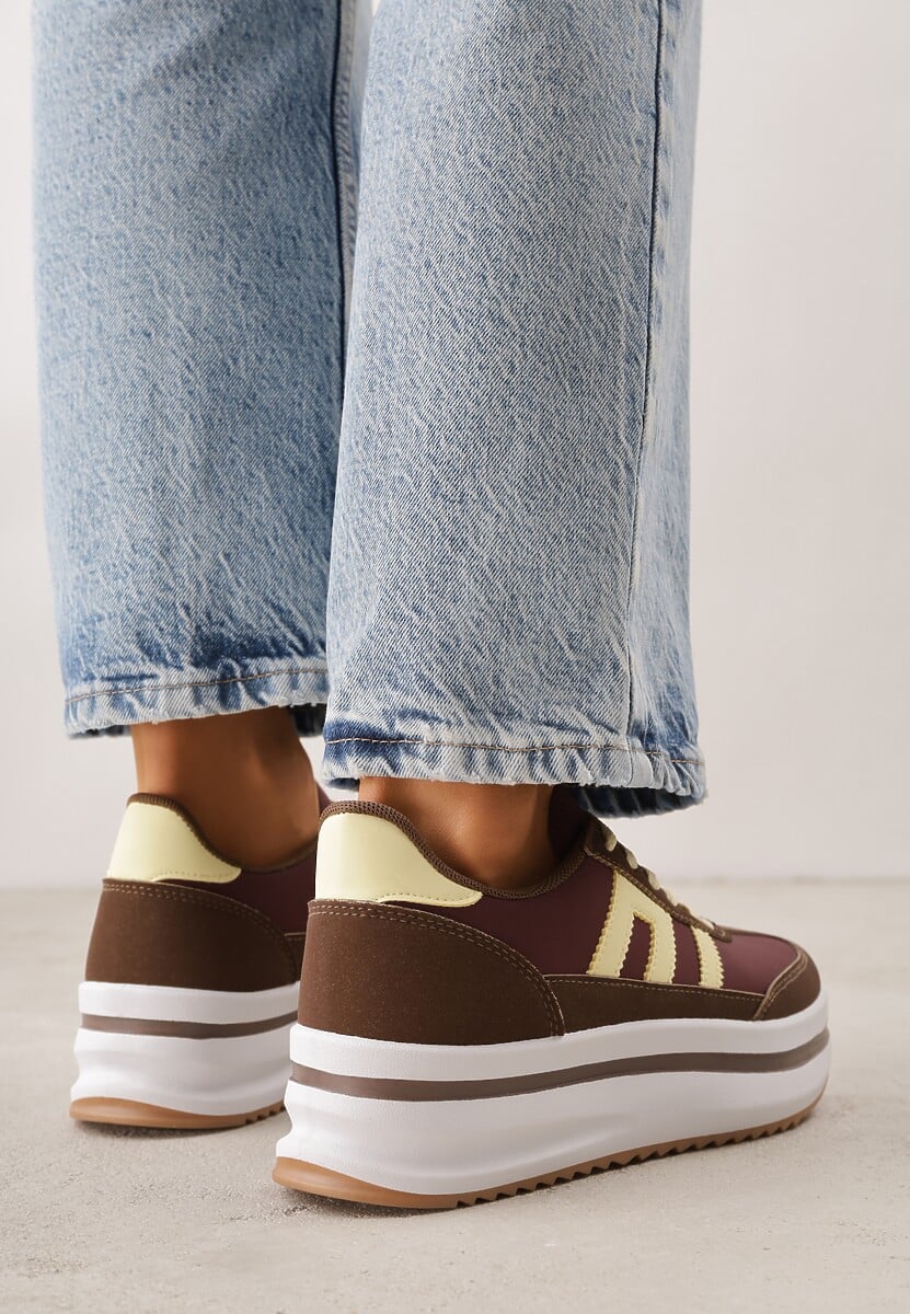 Brązowe Sneakersy na Platformie z Geometrycznym Motywem Hippiopis 3