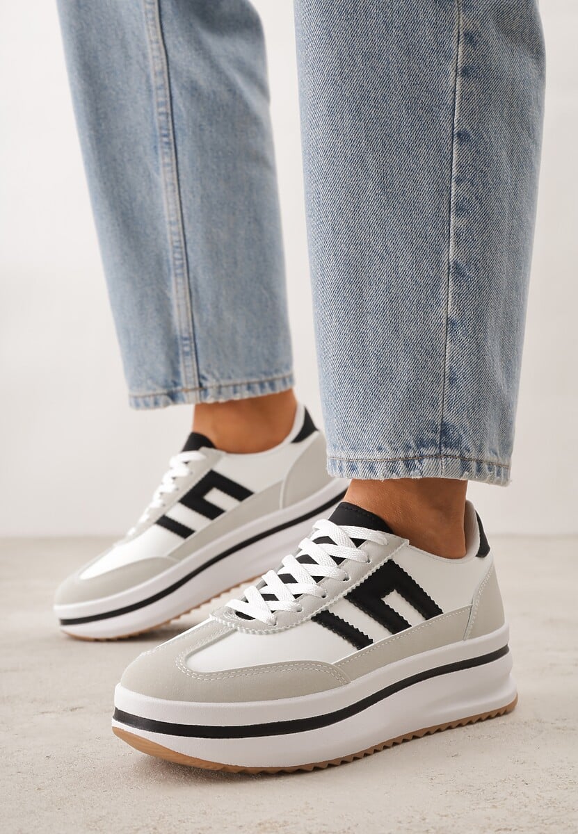 Białe Sneakersy na Platformie z Geometrycznym Motywem Hippiopis 2