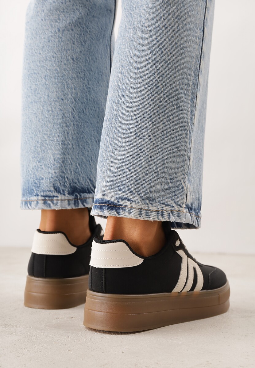 Czarne Sneakersy w Stylu Klasycznych Tenisówek na Grubej Podeszwie Yenoinne 3