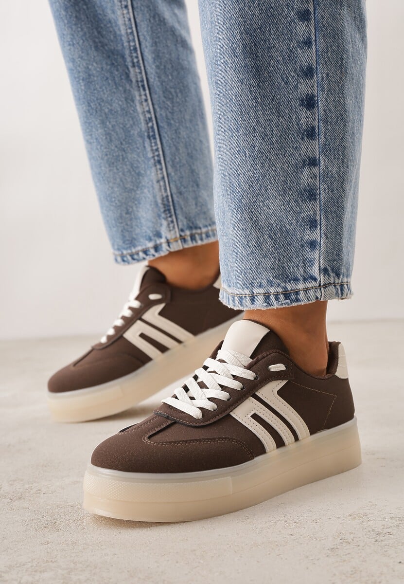 Brązowe Sneakersy w Stylu Klasycznych Tenisówek na Grubej Podeszwie Yenoinne 2