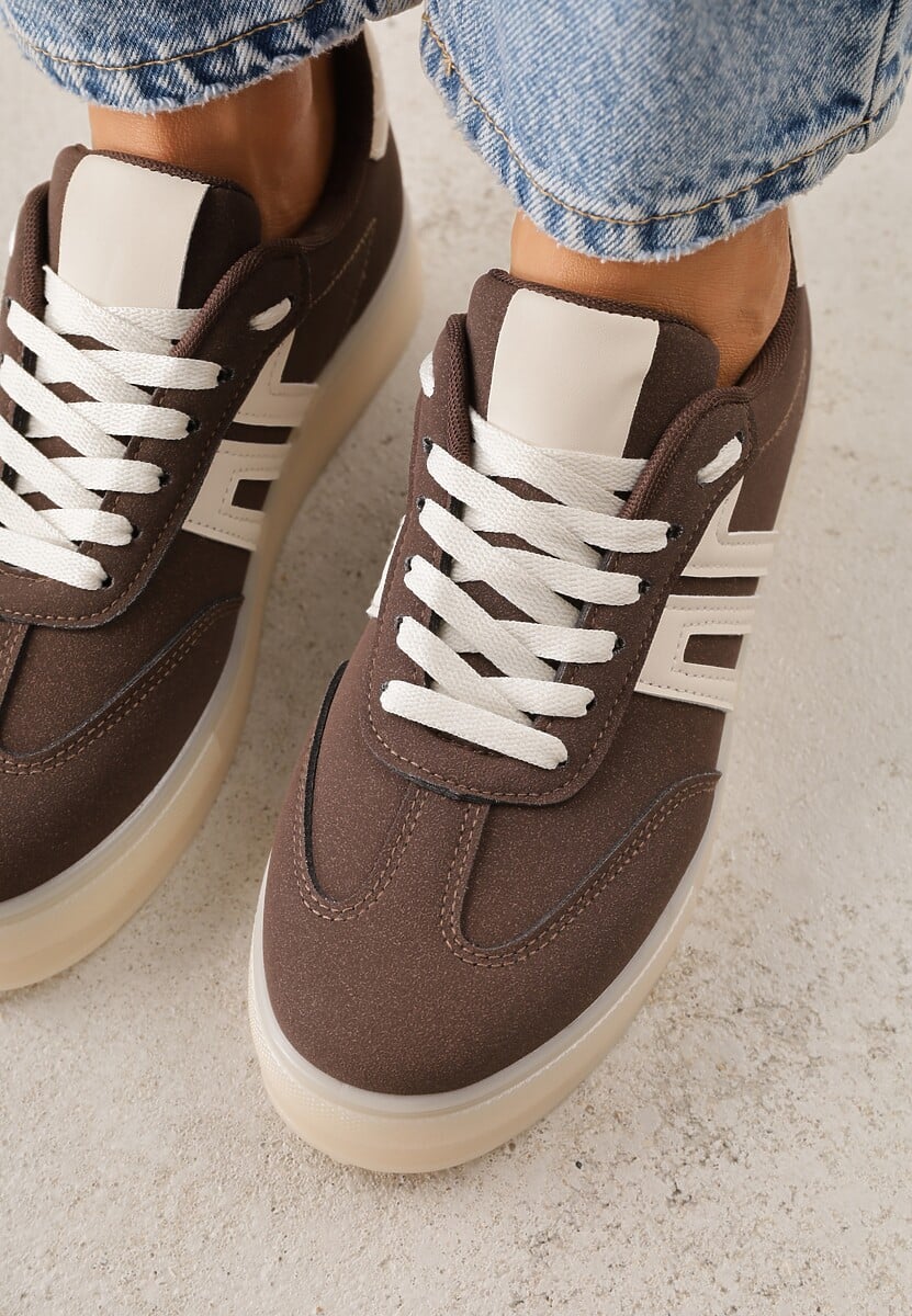 Brązowe Sneakersy w Stylu Klasycznych Tenisówek na Grubej Podeszwie Yenoinne 3