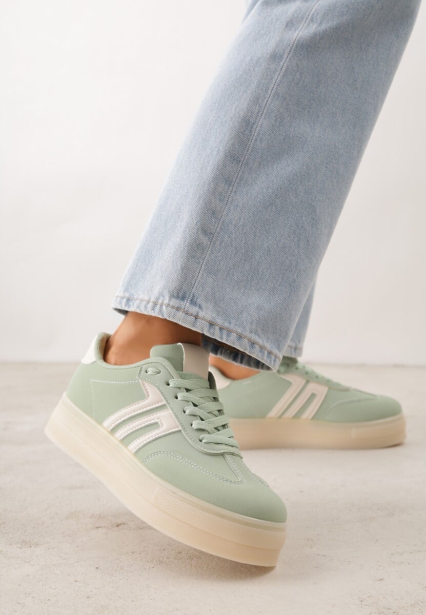 Zielone Sneakersy w Stylu Klasycznych Tenisówek na Grubej Podeszwie Yenoinne 1