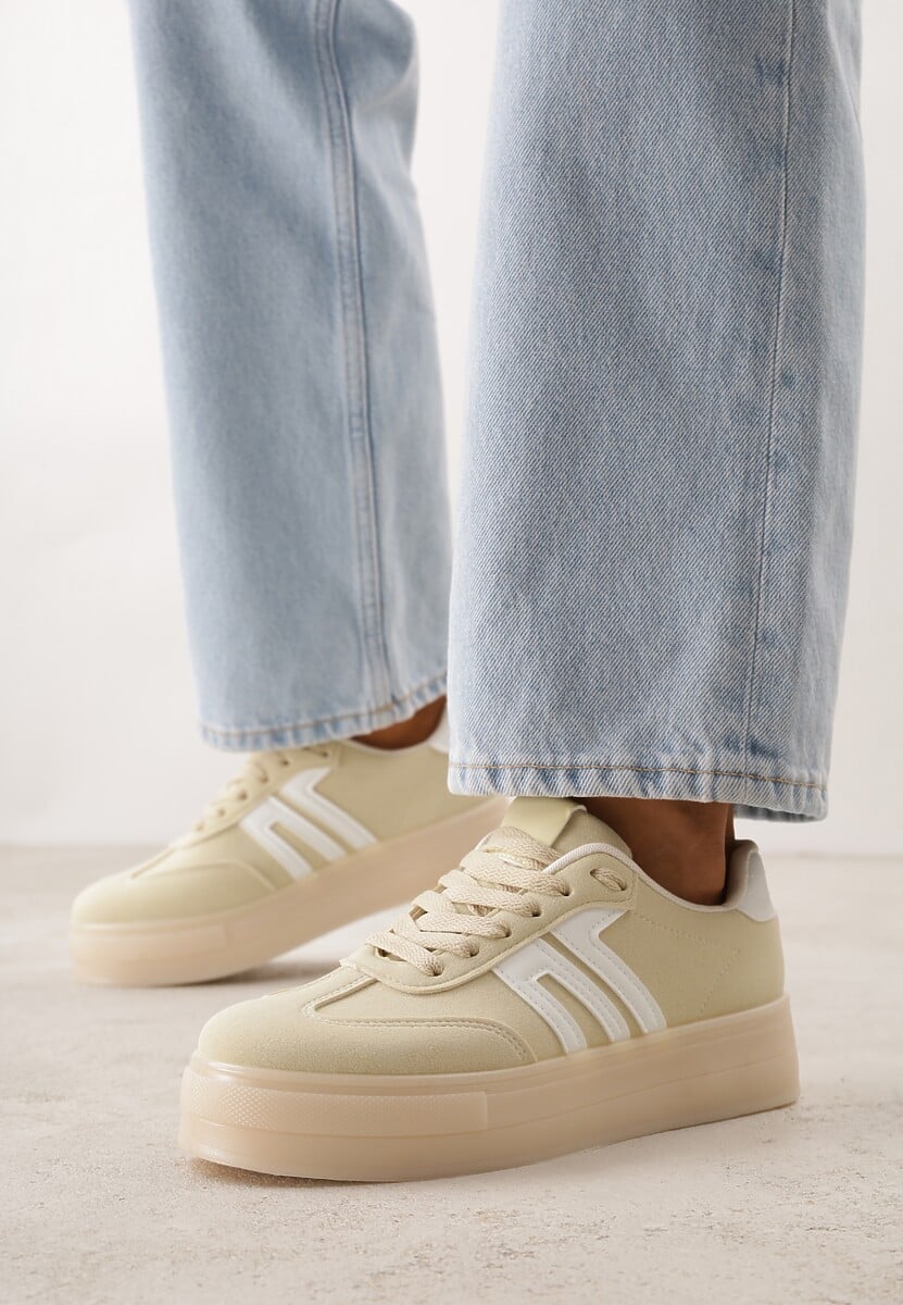 Żółte Sneakersy w Stylu Klasycznych Tenisówek na Grubej Podeszwie Yenoinne 2