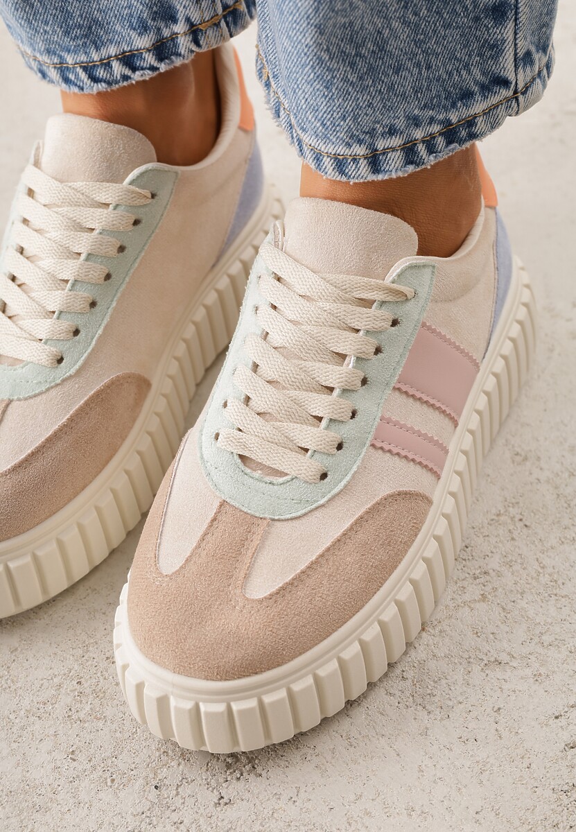 Wielokolorowe Sneakersy na Tłoczonej Platformie Ozdobione Dwoma Paskami Hesaia 3