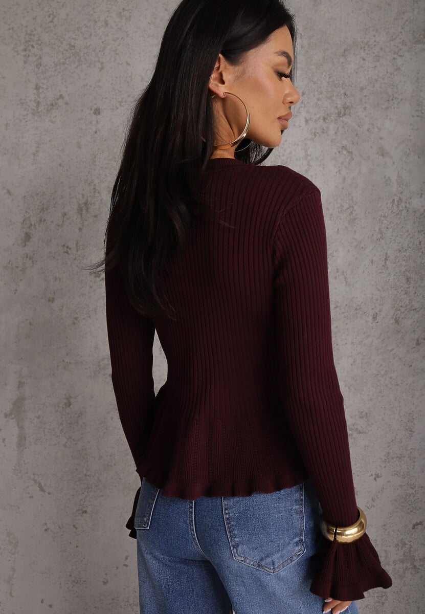 Fioletowy Wiskozowy Kardigan w Prążki z Falbankami i Guzikami z Cyrkoniami Danareia 3