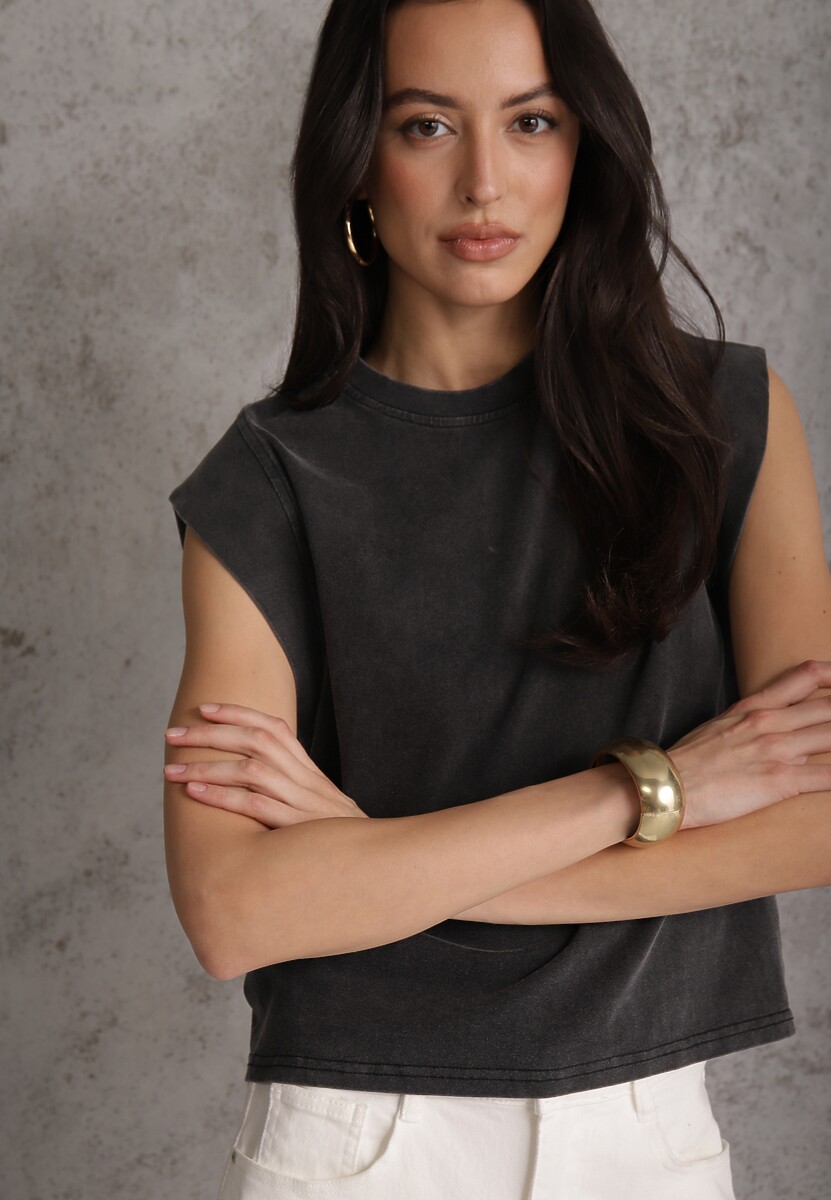 Czarny Top z Bawełny w Stylu Grunge z Szeroką Linią Ramion Tezorea 1