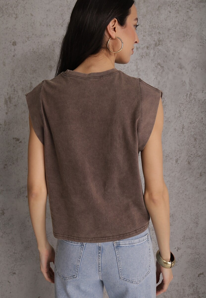 Brązowy Top z Bawełny w Stylu Grunge z Szeroką Linią Ramion Tezorea 3