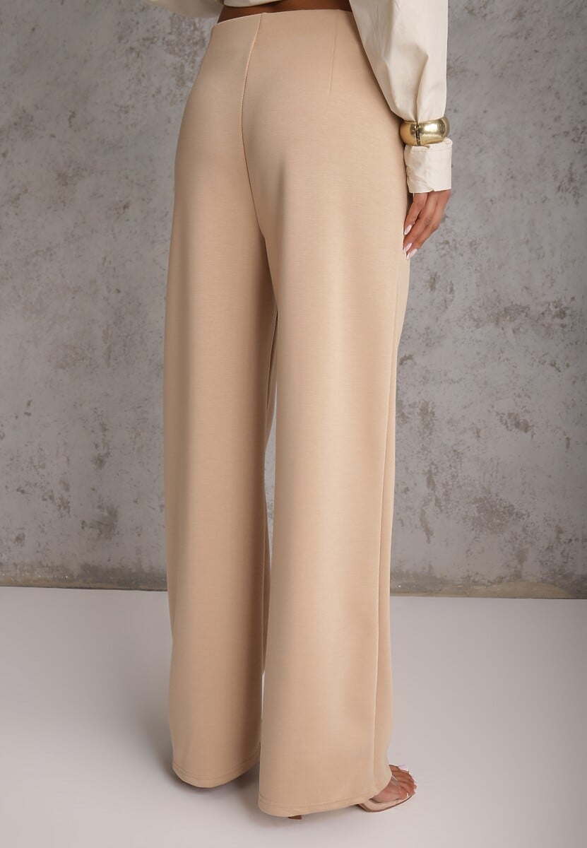 Beżowe Bawełniano-Wiskozowe Spodnie o Eleganckim Kroju w Kant Tinawre 3