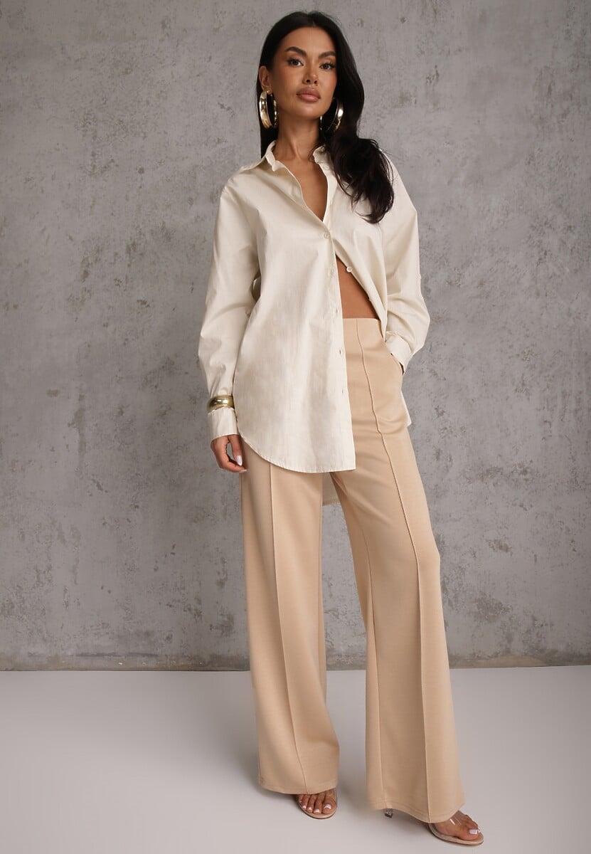 Beżowe Bawełniano-Wiskozowe Spodnie o Eleganckim Kroju w Kant Tinawre 1