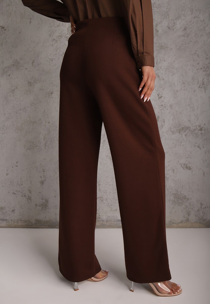 Brązowe Bawełniano-Wiskozowe Spodnie o Eleganckim Kroju w Kant Tinawre 3