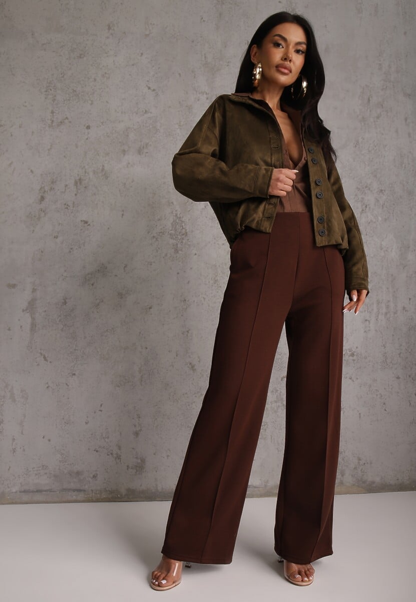 Brązowe Bawełniano-Wiskozowe Spodnie o Eleganckim Kroju w Kant Tinawre 1