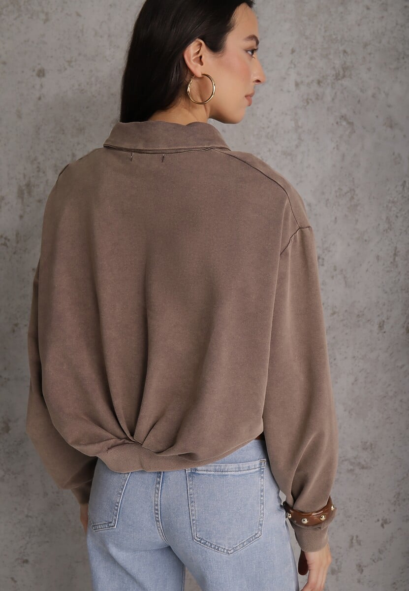 Beżowa Bluza Bomberka z Bawełny Oversize Ozdobiona Kołnierzem Vimelles 3