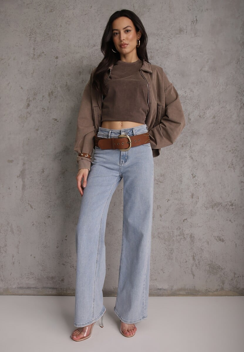 Beżowa Bluza Bomberka z Bawełny Oversize Ozdobiona Kołnierzem Vimelles 2