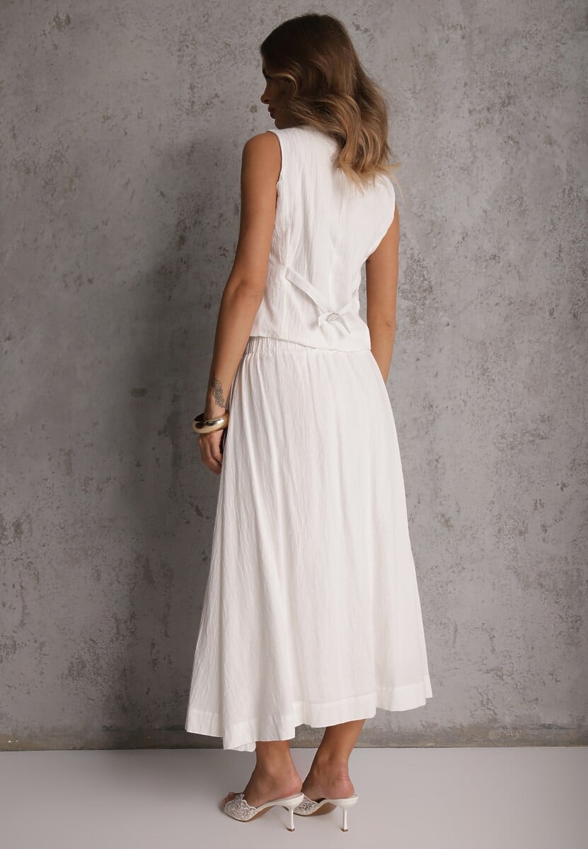 Biały Komplet z Bawełny Kamizelka i Spódnica o Rozkloszowanym Kroju Movenae 3