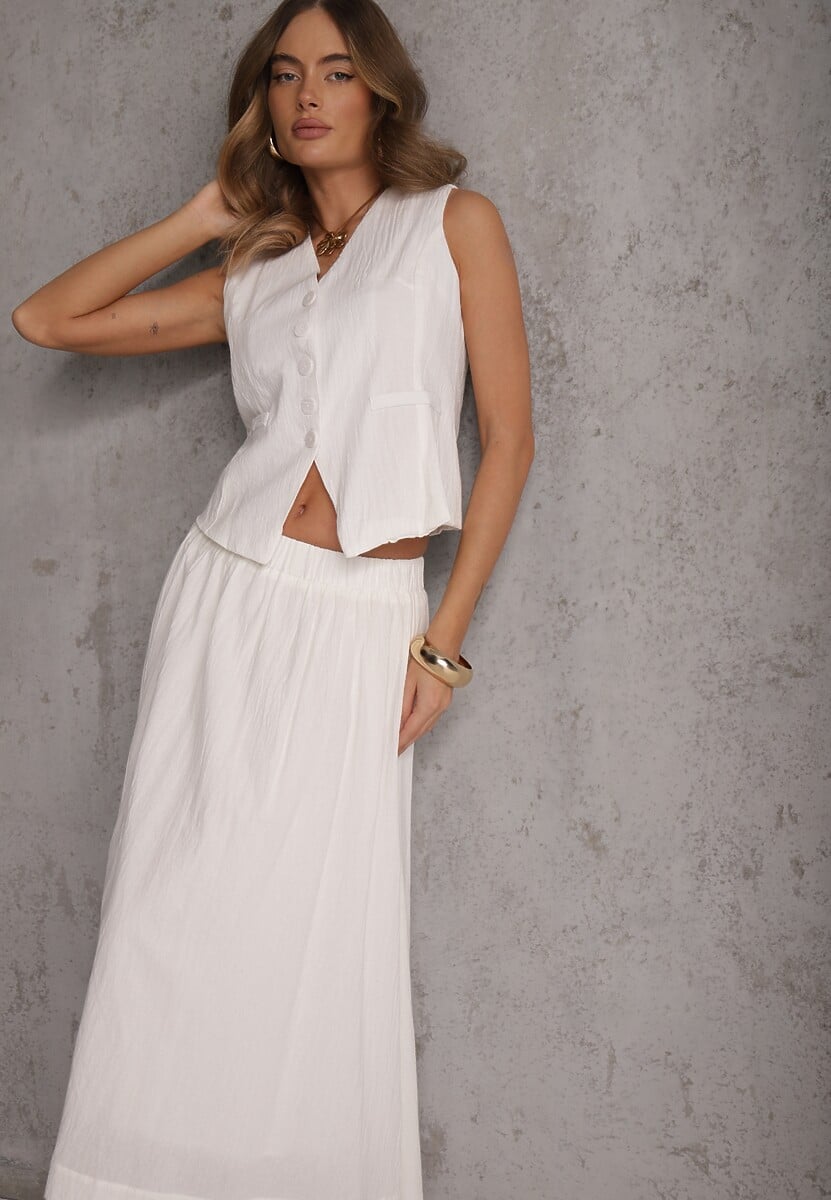 Biały Komplet z Bawełny Kamizelka i Spódnica o Rozkloszowanym Kroju Movenae 2