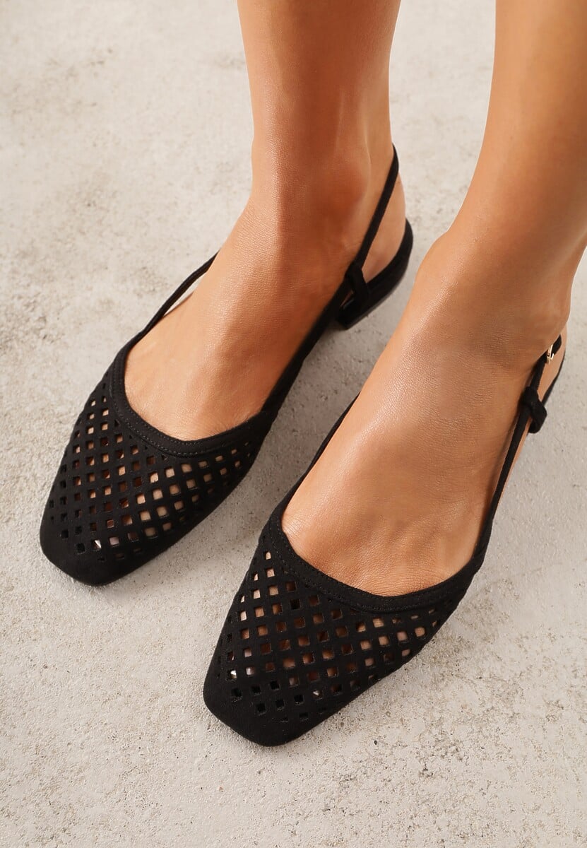Czarne Sandały Slingback z Kwadratowym Noskiem i Ażurową Cholewką Jurria 3