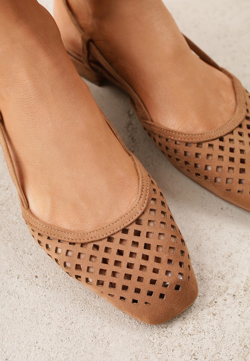 Brązowe Sandały Slingback z Kwadratowym Noskiem i Ażurową Cholewką Jurria 3