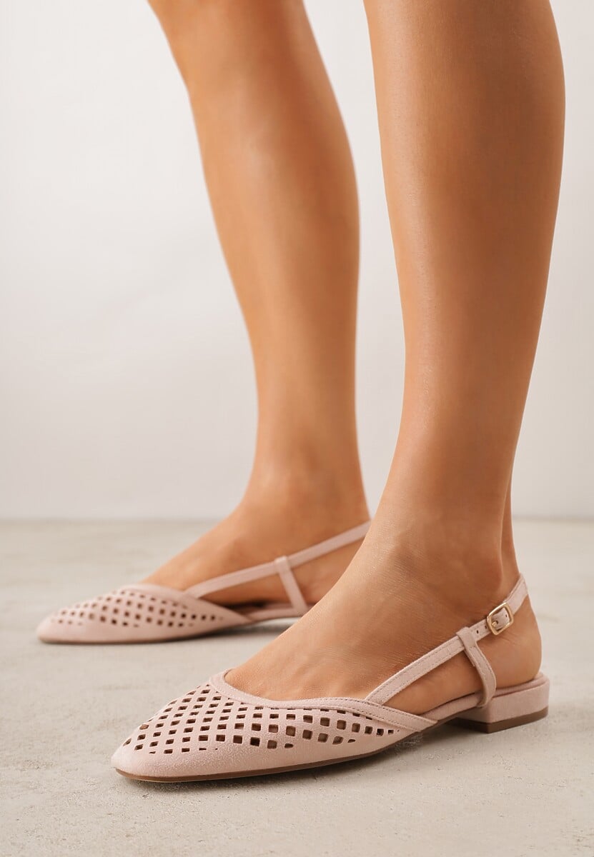 Różowe Baleriny Slingback z Kwadratowym Noskiem i Ażurową Cholewką Jurria 1