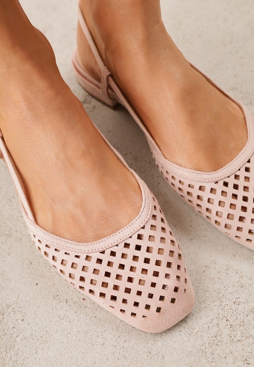 Różowe Baleriny Slingback z Kwadratowym Noskiem i Ażurową Cholewką Jurria 3
