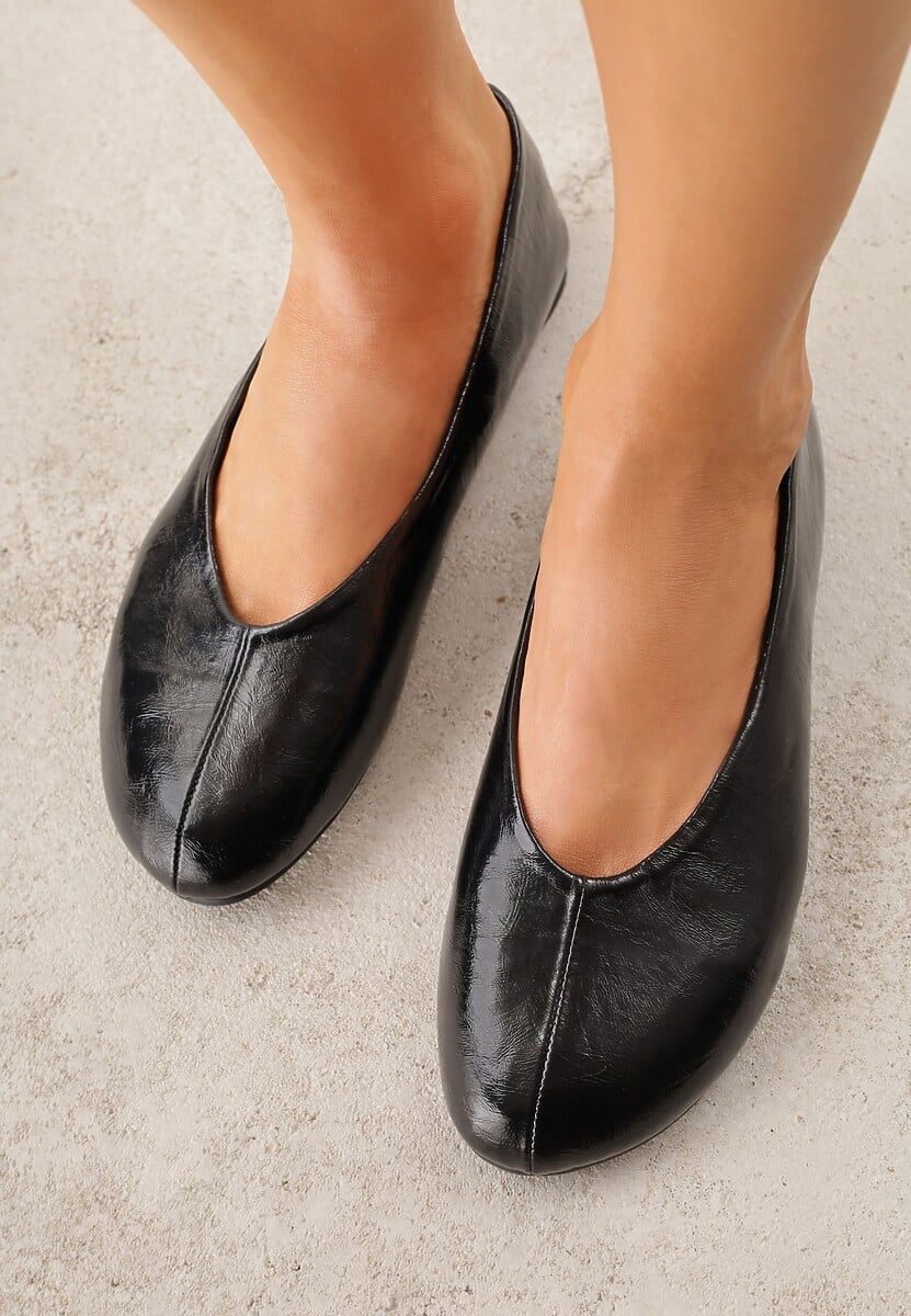 Czarne Gładkie Balerinki Basic z Zaokrąglonym Noskiem Kaleta 2