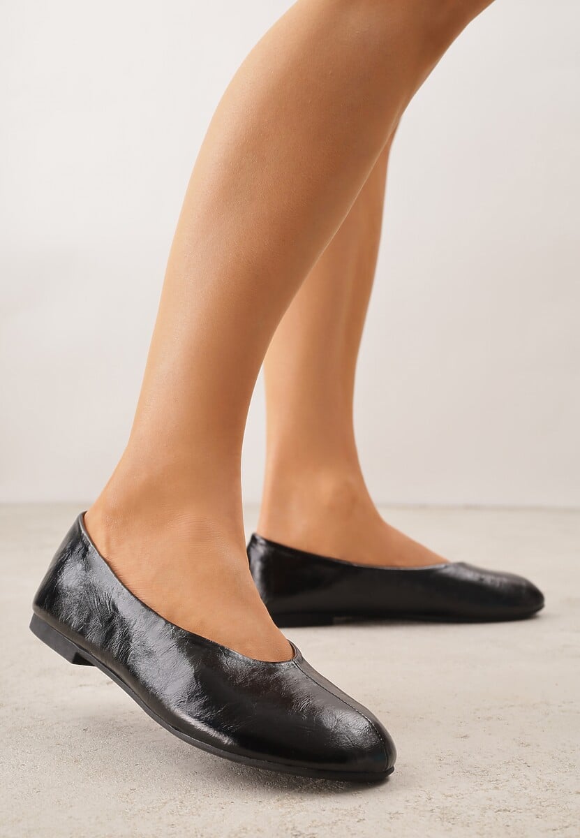 Czarne Gładkie Balerinki Basic z Zaokrąglonym Noskiem Kaleta 3