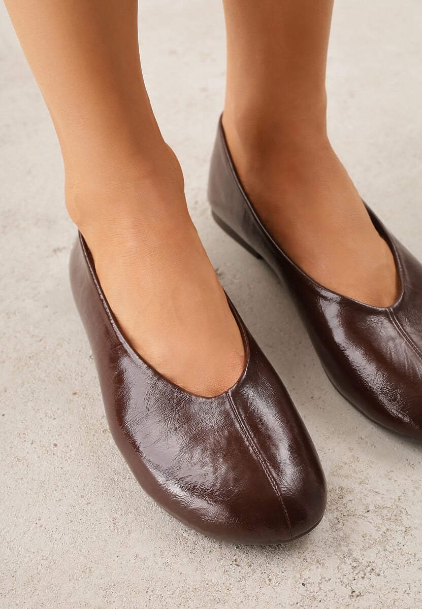 Brązowe Gładkie Balerinki Basic z Zaokrąglonym Noskiem Kaleta 1
