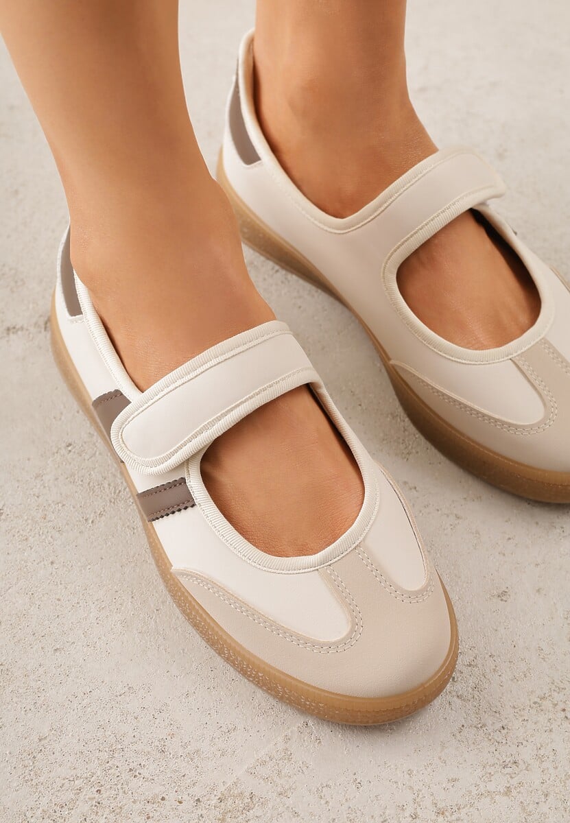 Beżowe Tenisówki Sneakeriny z Paskiem na Rzep Pirel 3