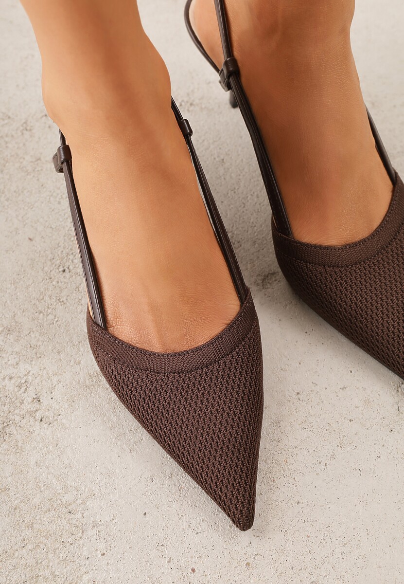 Brązowe Ażurowe Sandały na Szpilce Typu Slingback Pavidia 3