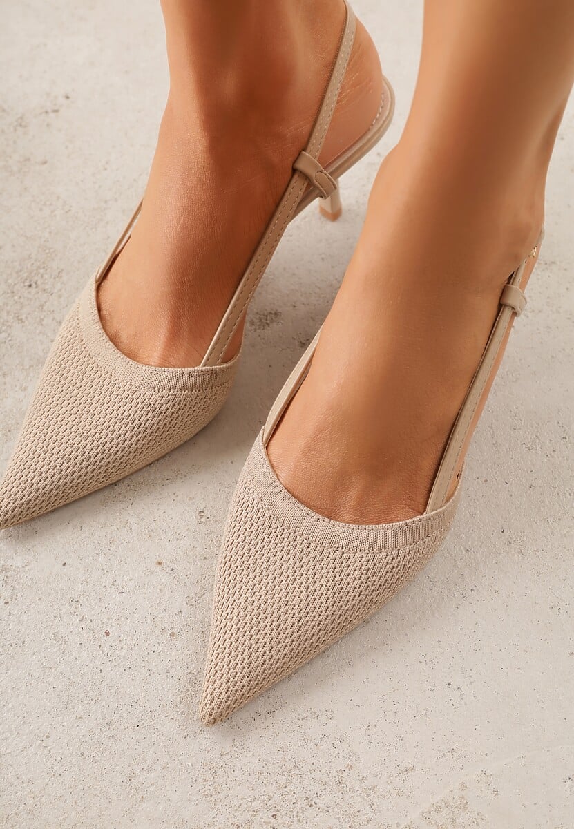 Beżowe Ażurowe Sandały na Szpilce Typu Slingback Pavidia 3