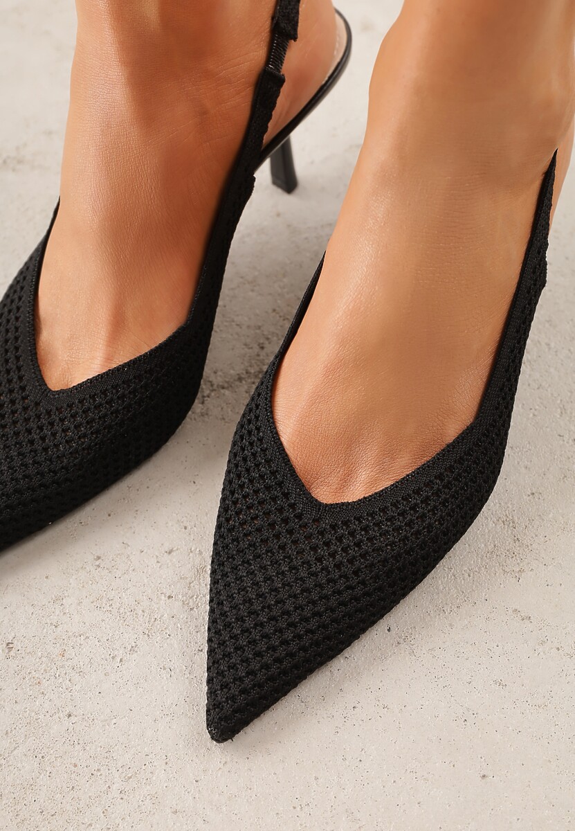 Czarne Sandały Slingback z Ażurową Cholewką i Szpiczastym Noskiem Beethovia 3