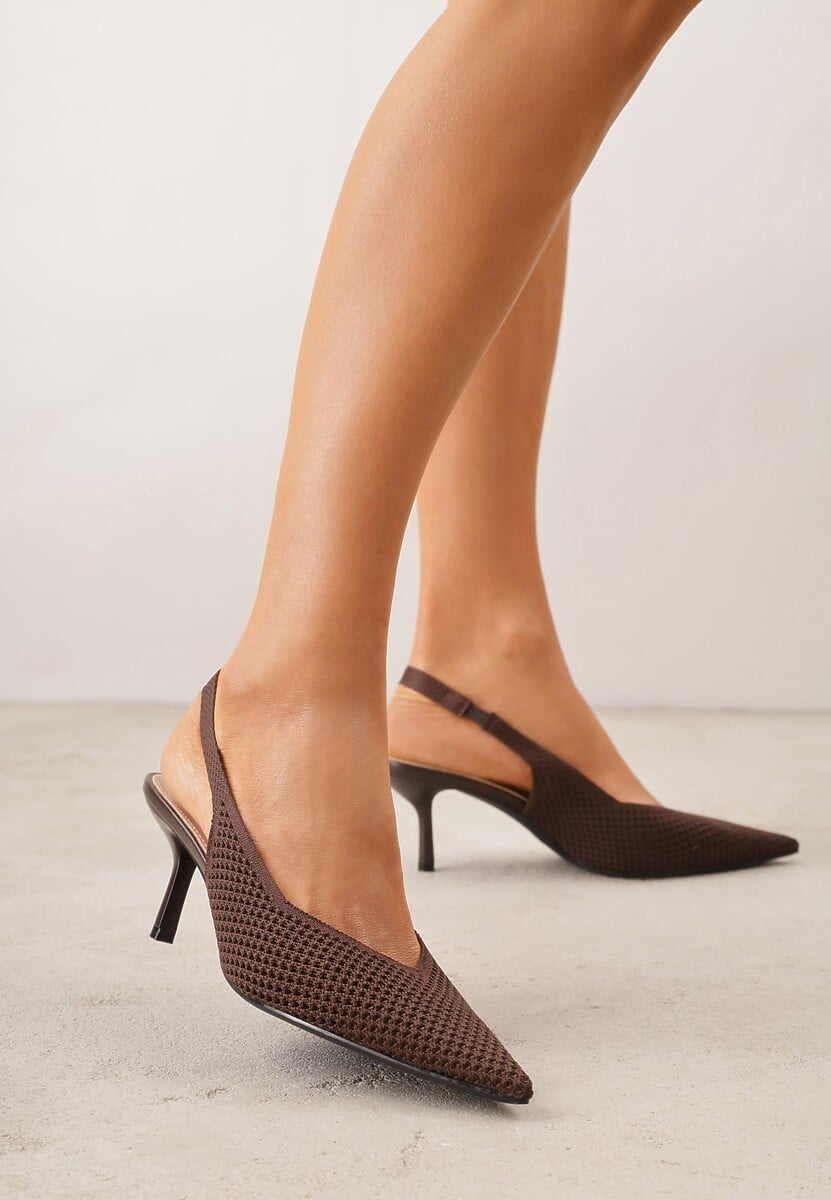 Brązowe Sandały Slingback z Ażurową Cholewką i Szpiczastym Noskiem Beethovia 2