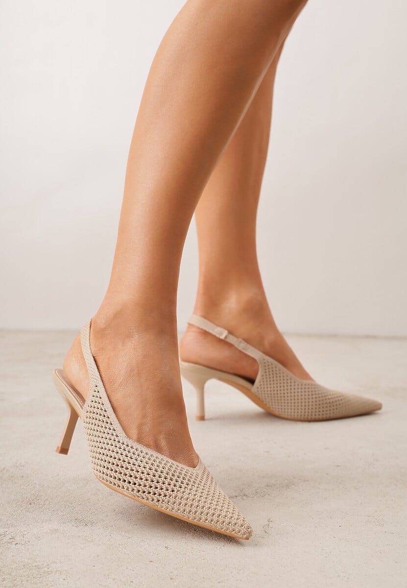 Beżowe Sandały Slingback z Ażurową Cholewką i Szpiczastym Noskiem Beethovia 1