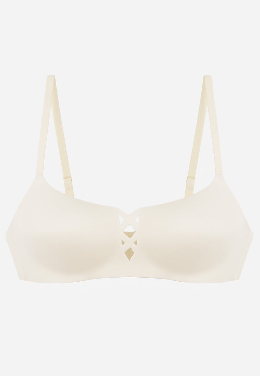 Jasnobeżowy Biustonosz o Gładkim Wykończeniu z Imitacją Wiązania Azisene 1