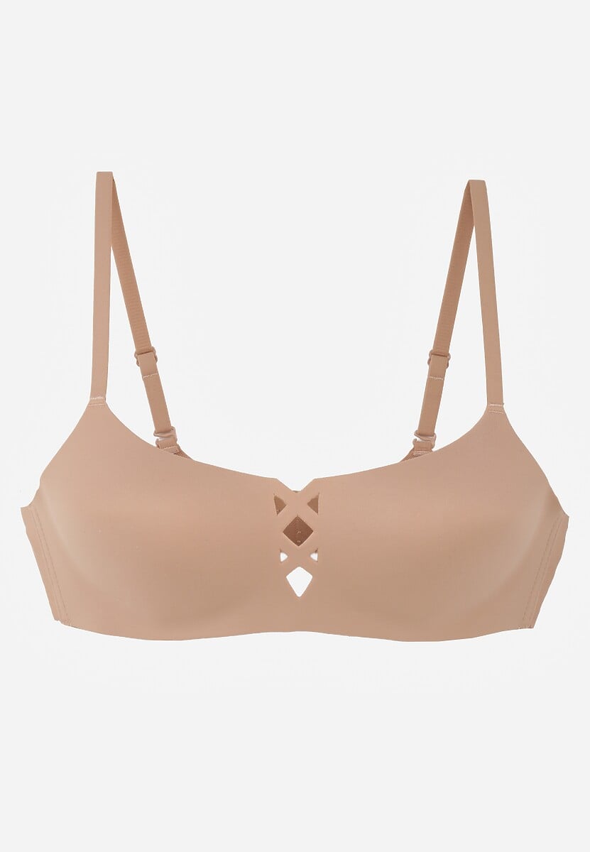 Ciemnobeżowy Biustonosz o Gładkim Wykończeniu z Imitacją Wiązania Azisene 1