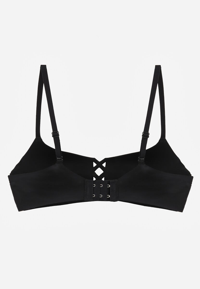 Czarny Biustonosz o Gładkim Wykończeniu z Imitacją Wiązania Azisene 2