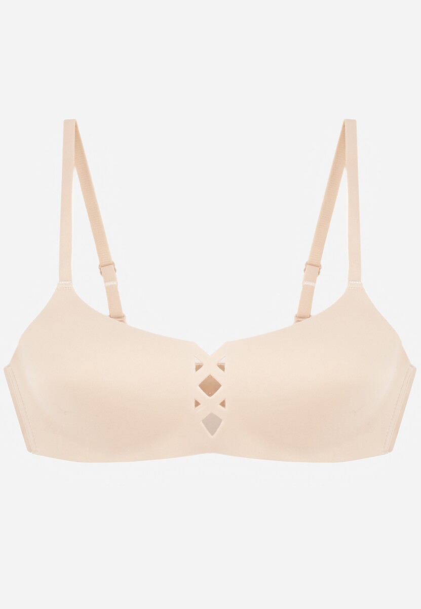 Beżowy Biustonosz o Gładkim Wykończeniu z Imitacją Wiązania Azisene 1