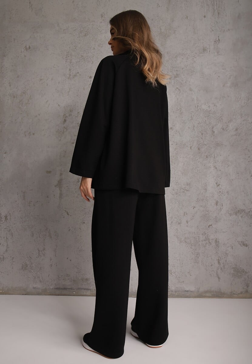 Czarny Komplet Dresowy z Dzianiny z Wiskozą Bluza i Spodnie Wide Leg Nevelida 3