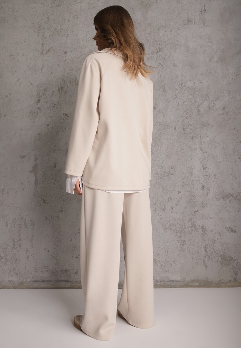 Jasnobeżowy Komplet Dresowy z Dzianiny z Wiskozą Bluza i Spodnie Wide Leg Nevelida 3