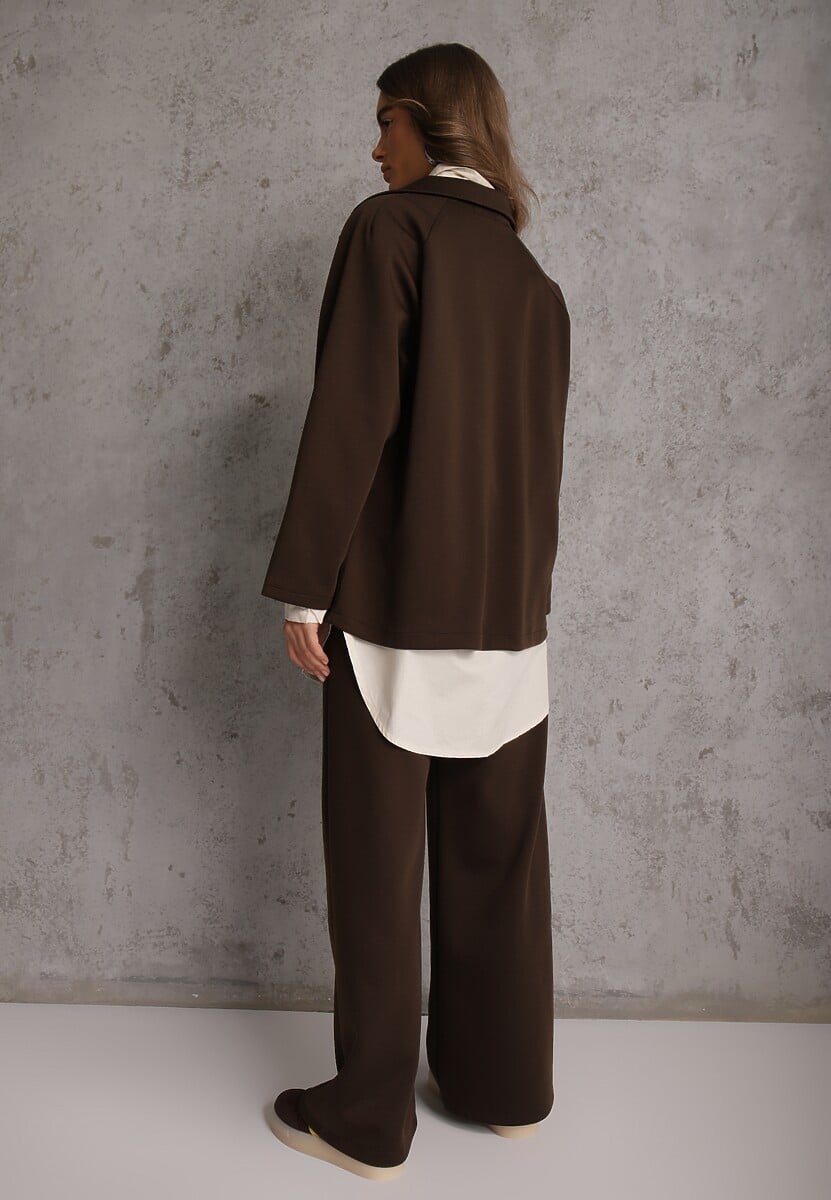 Ciemnobrązowy Komplet Dresowy z Dzianiny z Wiskozą Bluza i Spodnie Wide Leg Nevelidaa 3
