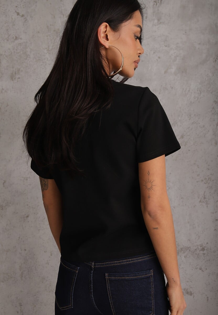 Czarny Casualowy T-shirt z Bawełny Nealiara 3