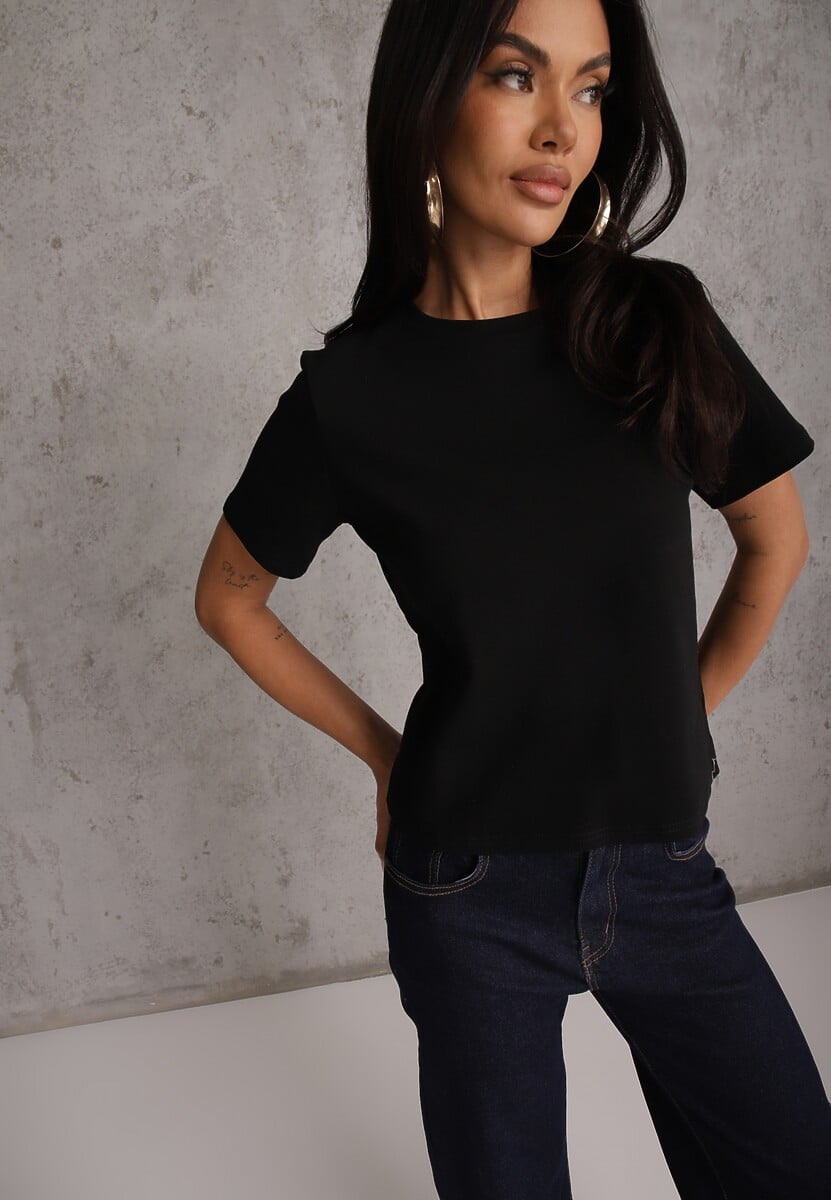 Czarny Casualowy T-shirt z Bawełny Nealiara 1