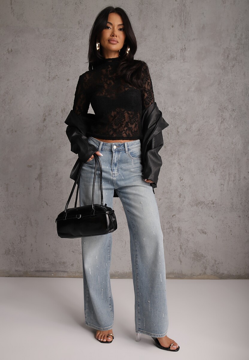 Czarna Bluzka Półgolf z Koronki Dinita 2