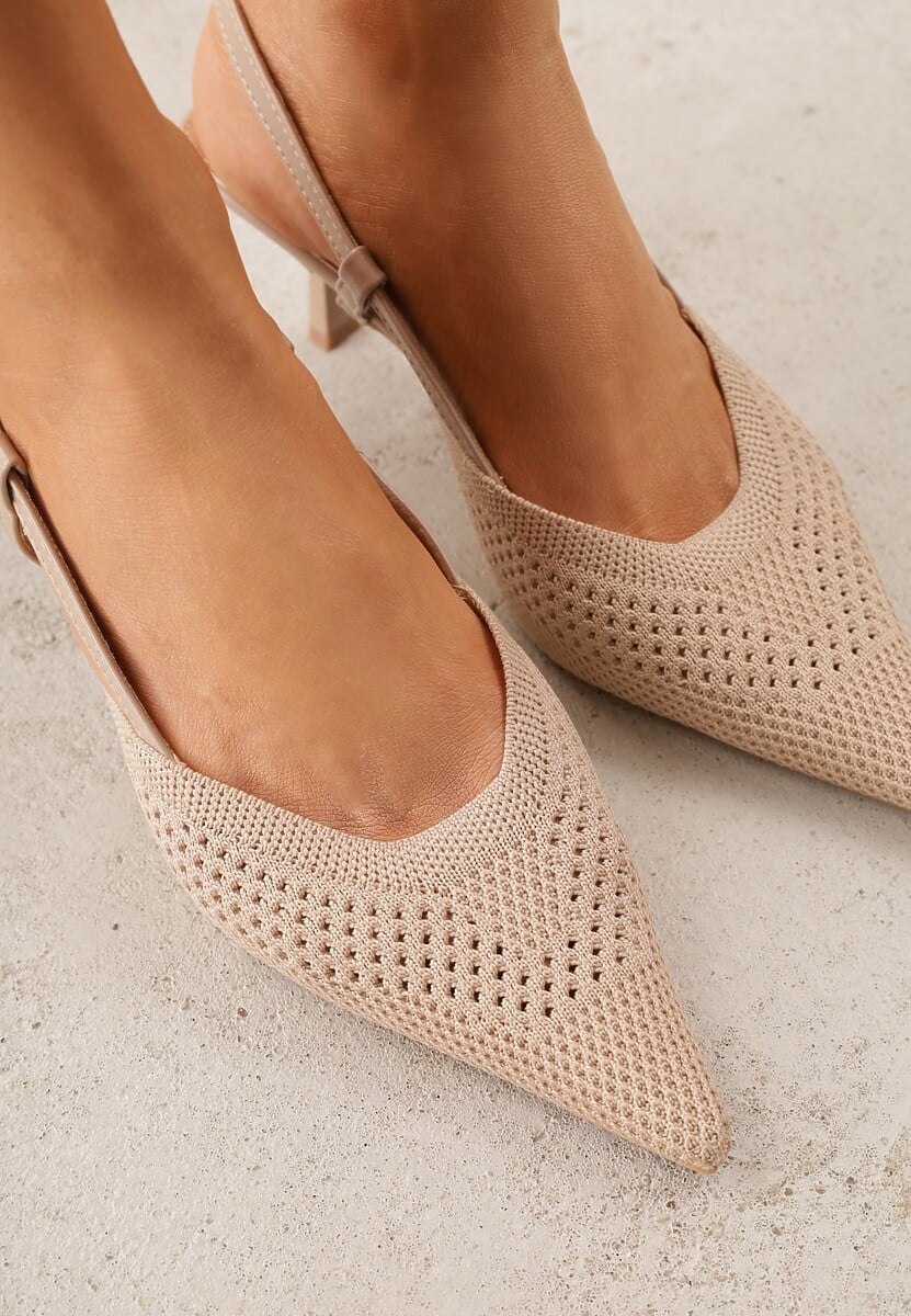 Beżowe Ażurowe Sandały na Szpilce Slingback Erilise 3