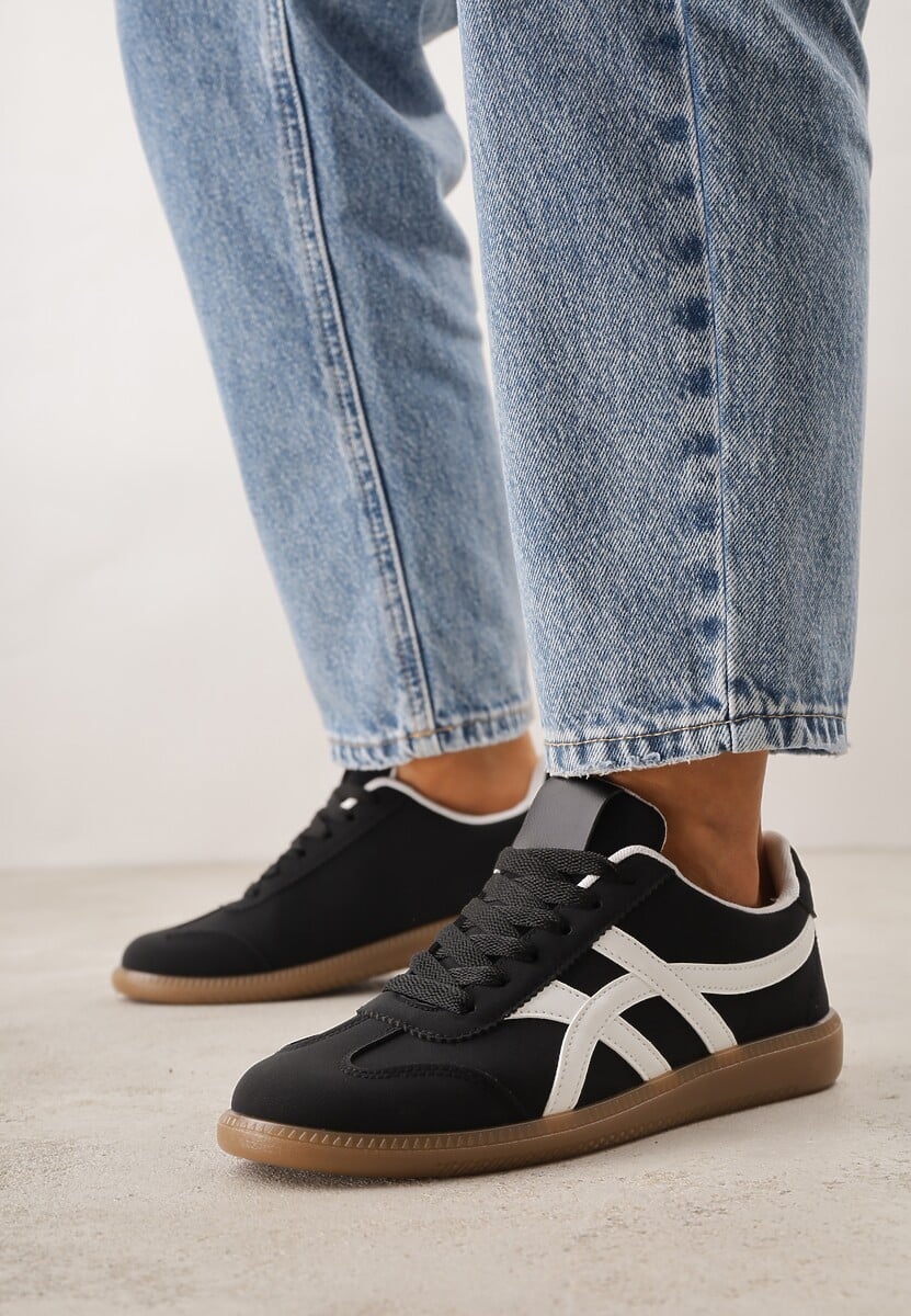 Czarne Sneakersy w Stylu Tenisówek Ozdobione Geometrycznymi Paskami Zitora 3
