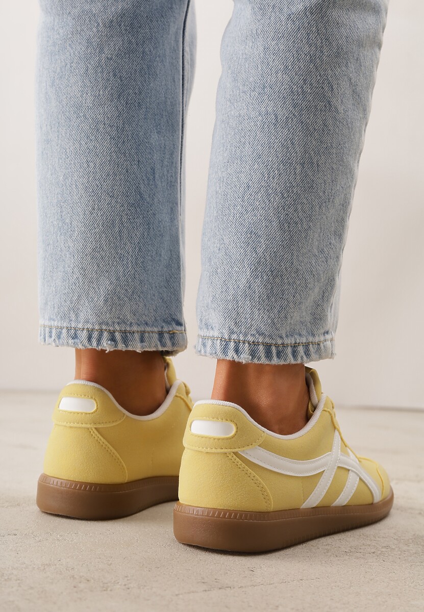 Żółte Sneakersy w Stylu Tenisówek Ozdobione Geometrycznymi Paskami Zitora 3