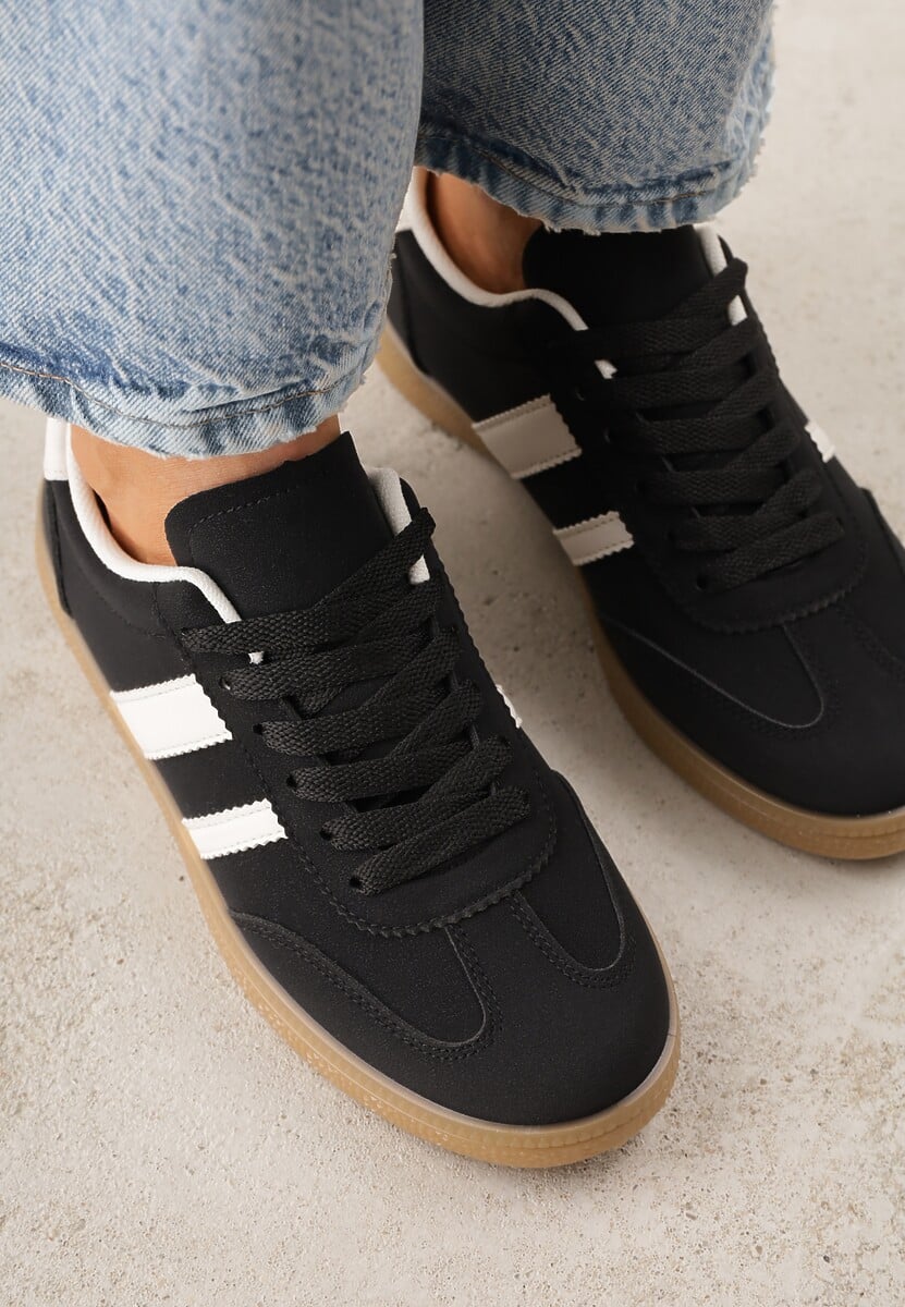 Czarne Sneakersy Typu Tenisówki Ozdobione Paskami po Bokach Fefia 3