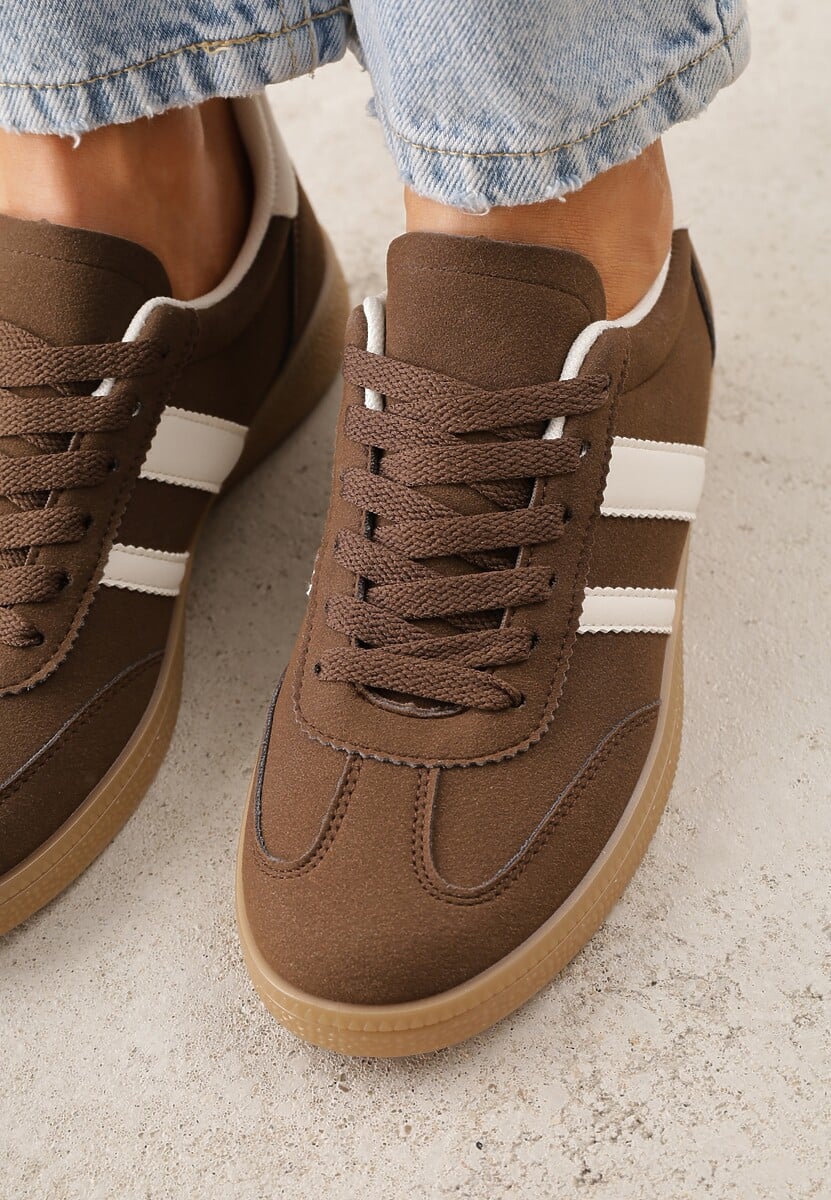 Brązowe Sneakersy Typu Tenisówki Ozdobione Paskami po Bokach Fefia 3